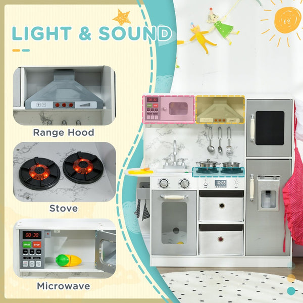 English Elm Qaba Kids Play Kitchen Playset with Lights Sounds Ice Maker and Chef Accessories W2225P229736