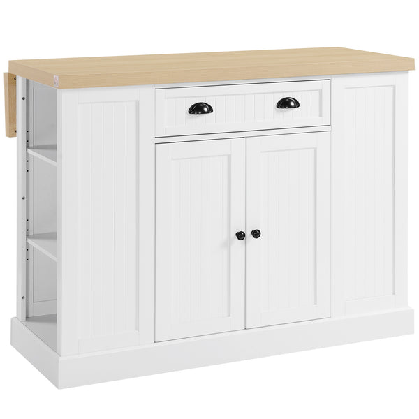English Elm HOMCOM 47" Fluted Wooden Kitchen Island with Drop Leaf, Drawer, Adjustable Shelves & Microwave Stand W2225S00064