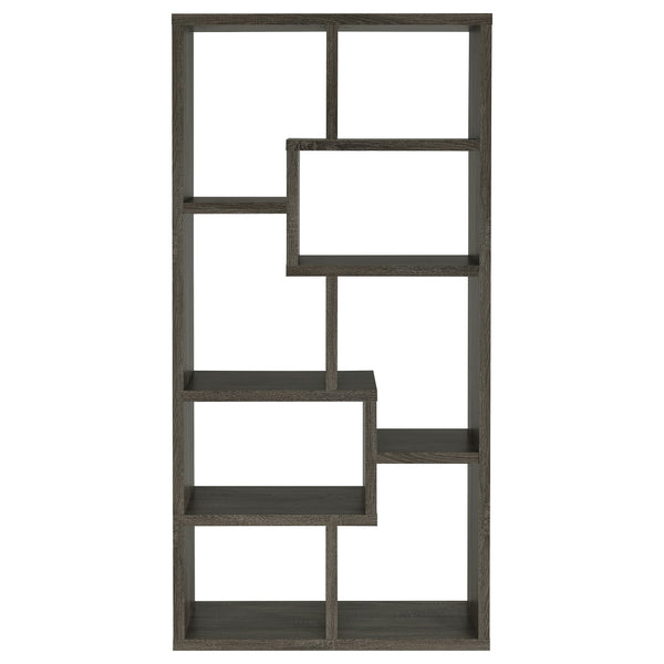 English Elm Geometric Bookcase with 7 Open Shelves for Home Decor, Modern Sturdy Engineered Wood Accent Tower Gray 71.88 L x 14.14 W x 8.87 H B011P305618