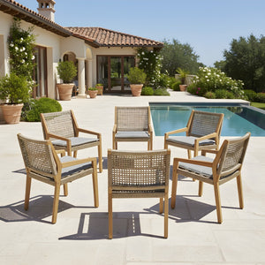English Elm Modern Outdoor Acacia Wood Wicker Armchairs Patio Dining Set with Cushions N770P272397R