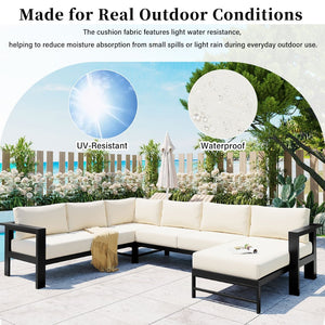 English Elm U_style Outdoor U-shaped Sectional with Iron Frame and Ultra Thick Foam Patio Seating WY000478AAA