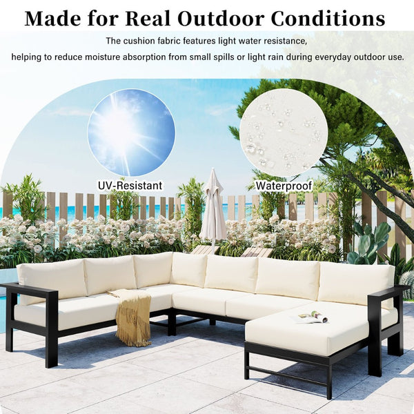 English Elm U_style Outdoor U-shaped Sectional with Iron Frame and Ultra Thick Foam Patio Seating WY000478AAA