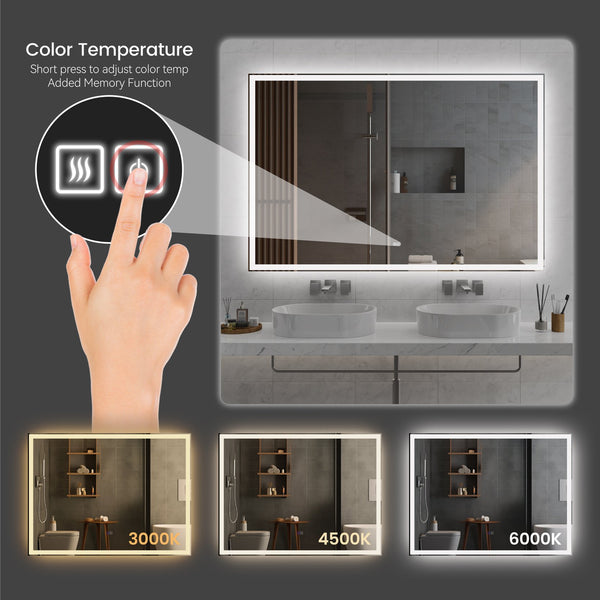 English Elm 72"x48" Modern LED Smart Mirror for Bathroom — Front & Back Lighting, Touch Anti-Fog, 3-Color Memory Mode T3177P284029