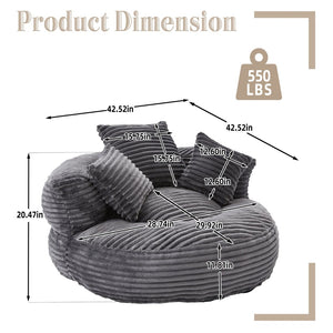 English Elm Bean Bag Sofa Oversized Corduroy Floor Lounge Chair with Armrests Pillows Foam Fill Dark Gray W395P426814