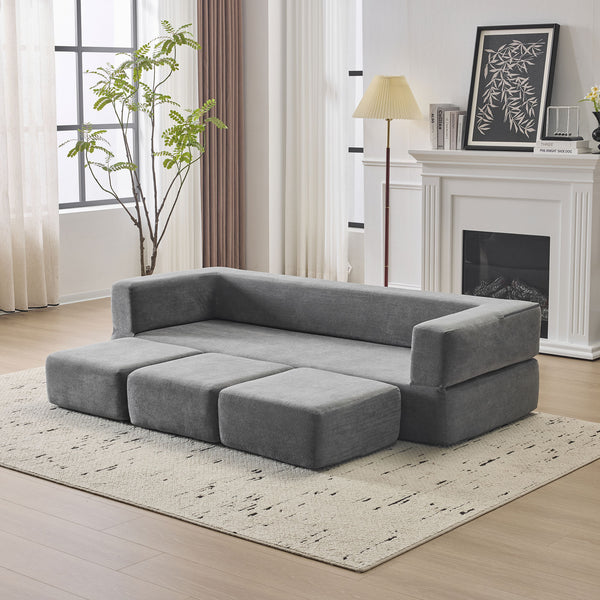 English Elm Ebern Designs Convertible Sectional Sofa – Cozy Chenille Sleeper With 3 Footrests For Small Spaces W1829P280222