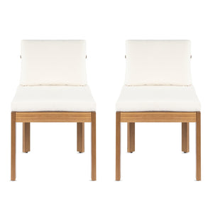 English Elm Acacia Wood Outdoor Dining Chairs Set of 2 Sculpted Patio Seating with Cushions Cream,Teak N768P373124L