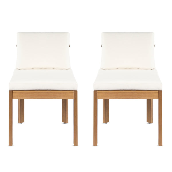 English Elm Acacia Wood Outdoor Dining Chairs Set of 2 Sculpted Patio Seating with Cushions Cream,Teak N768P373124L