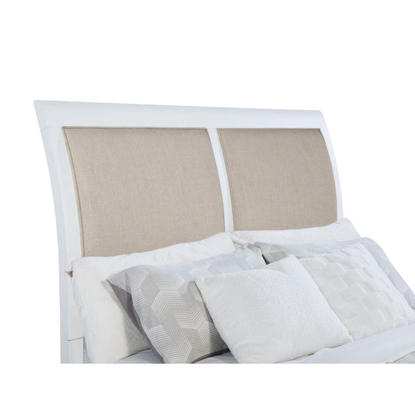English Elm Talia Linen Upholstered Queen Bed with Rattan Accents for Coastal Bedroom Style B062S01418