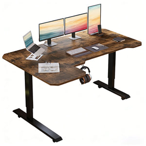 English Elm L-shaped Electric Standing Desk with Memory Presets and Cable Management for Home Office Rustic Brown W614P431986