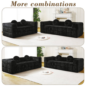 English Elm 84.6-inch Cloud Sofa with Lychee-Textured Long-Pile Polyester, Plush High-Density Foam Comfort Black W834P366231