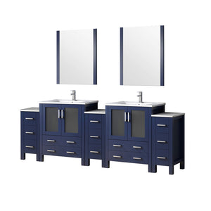 English Elm Navy Double Bath Vanity 96" W x 18.25" D with Side Cabinets, White Ceramic Top, Mirrors & Faucet Set B2731S01225
