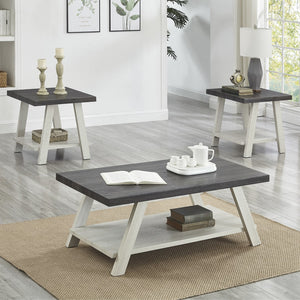 English Elm Athens Contemporary 3-Piece Wood Shelf Coffee Table Set In Weathered Charcoal and Beige