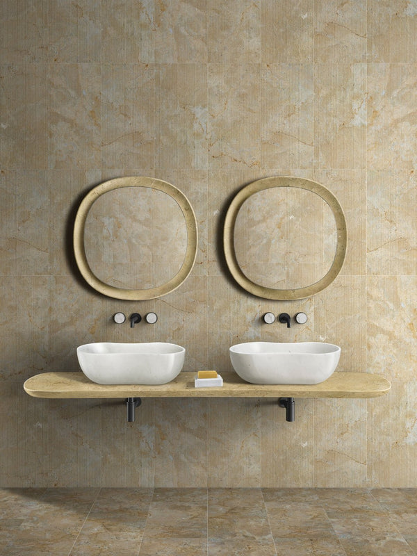 English Elm White Natural Marble Vessel Sink - Handcrafted Elegance With Semi-Polished Finish For Luxurious Bathrooms W1696P333269-GIGA