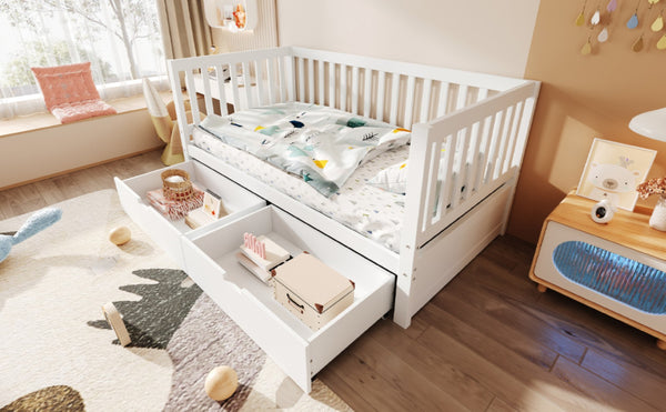 English Elm Convertible Toddler Daybed Solid Pine Kids Bed with Storage Drawers and Removable Rails White N899P429848K