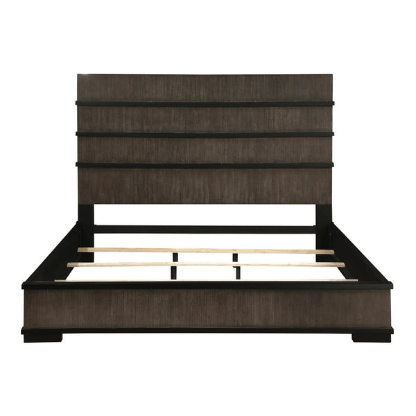 English Elm Two-tone Oak Veneer Queen Bed with Led Headboard for Modern Industrial Bedroom B011S01411
