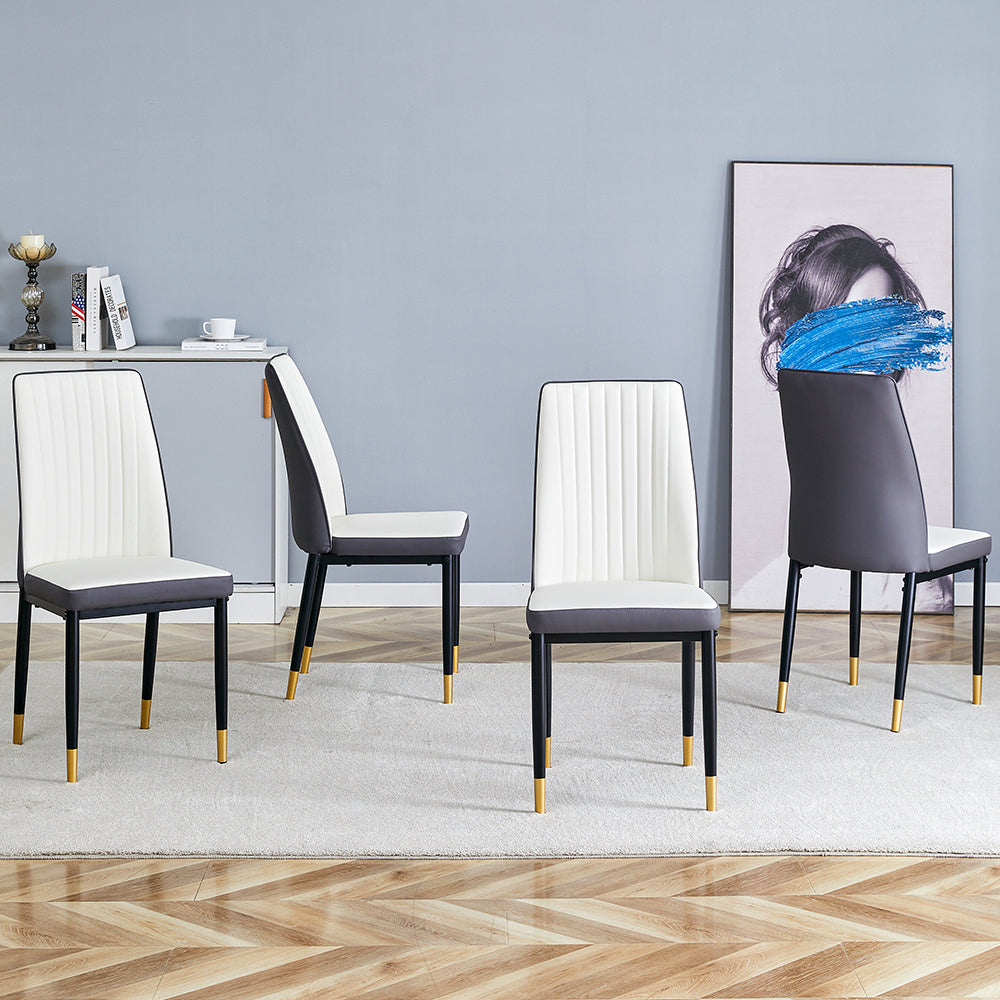 English Elm 4 Modern Dining Chair Set – Stylish White & Grey High-Back Pu Chairs With Sturdy Black Legs, 4-Pack W1151P192238