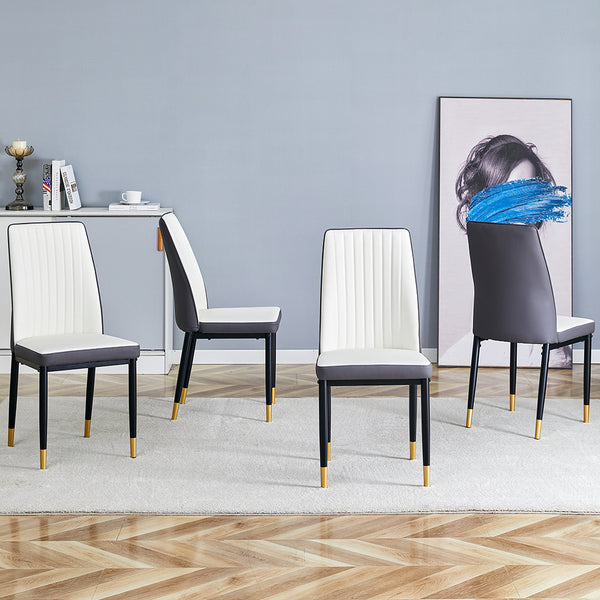 English Elm 4 Modern Dining Chair Set – Stylish White & Grey High-Back Pu Chairs With Sturdy Black Legs, 4-Pack W1151P192238