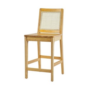English Elm Walker Edison - Transitional Solid Rubberwood & Woven Rattan Counter Stool Set of 2, 38" H, Natural Finish, Durable Protection B185P169232