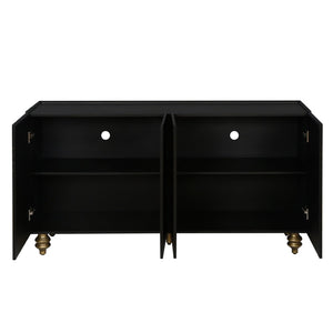 English Elm Modern Fluted Four Door Sideboard Matte Black Glam Cabinet with Gold Accent Feet W1445P256479