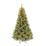 Christopher Knight Home® - Noble House - 7-foot Cashmere Pine and Mixed Needles Pre-Lit Clear LED Hinged Artificial Christmas Tree with Snow and Glitter Branches and Frosted Pinecones