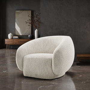 English Elm Contemporary Sculpted Barrel-Back Arm Chair with Smooth Casters, Neutral Textured Upholstery, Stylish Accent Seating Beige 42 L x 40 W x 35 H B2741P401429