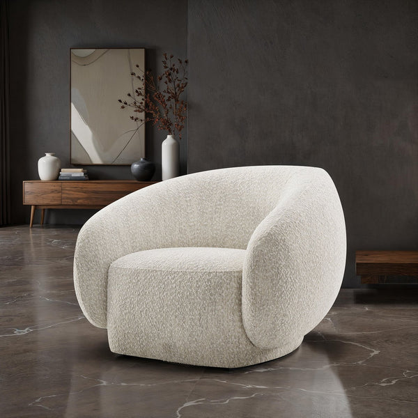 English Elm Contemporary Sculpted Barrel-Back Arm Chair with Smooth Casters, Neutral Textured Upholstery, Stylish Accent Seating Beige 42 L x 40 W x 35 H B2741P401429