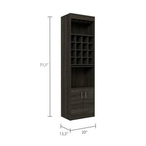 English Elm Illinois Bar Cabinet with 16 Bottle Cubbies, Glass Rack for 8, Cabinet & Open Shelf — Stylish, Ergonomic Storage B128S00031