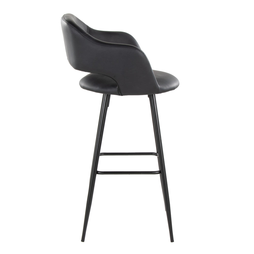 English Elm Margarite 30" Contemporary Fixed-Height Barstool Set of 2 — Black Faux Leather, Ergonomic Cutout Backrest B202S00621