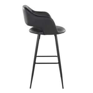 English Elm Margarite 30" Contemporary Fixed-Height Barstool Set of 2 — Black Faux Leather, Ergonomic Cutout Backrest B202S00621