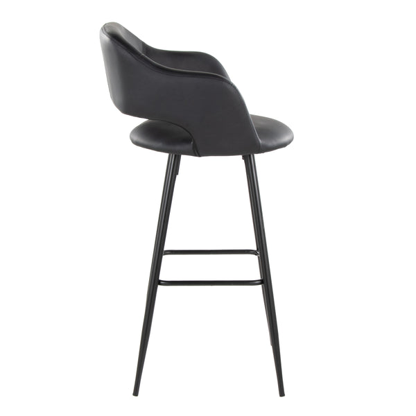 English Elm Margarite 30" Contemporary Fixed-Height Barstool Set of 2 — Black Faux Leather, Ergonomic Cutout Backrest B202S00621