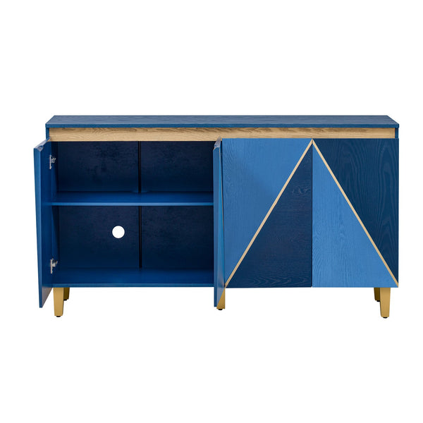 English Elm TREXM Retro Buffet Cabinet with Distressed Veneer, Dimensional Panel Doors, Solid Wood Legs, Storage, 65" Dark Navy,Light Navy N715P290575M