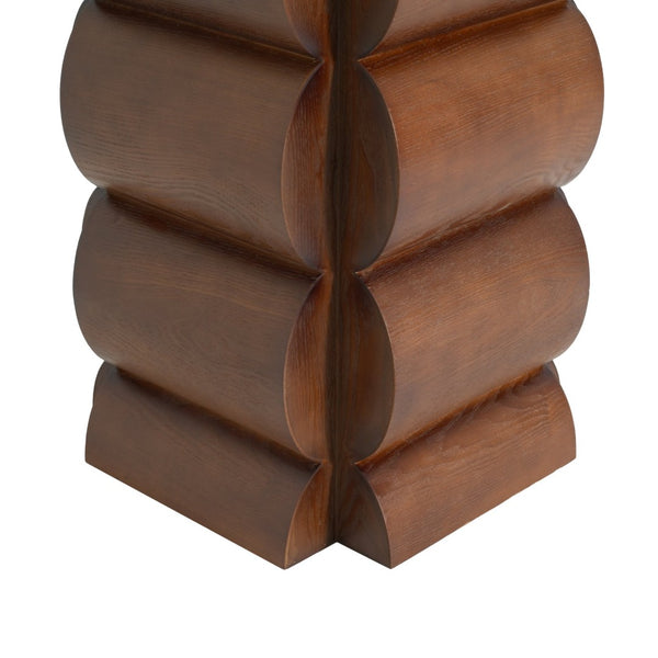 English Elm 15.35 Inch Dark Veneer Curved Tiered End Table for Modern Minimalist Living Rooms N772P412289B