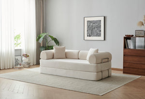 English Elm 78.8" Corduroy Modular Floor Sofa Convertible Sleeper Futon with Pillow Back Support Off White W5617P456003