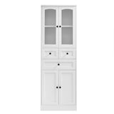 English Elm Tall Bathroom Storage Cabinet, Cabinet With Four Doors and Drawers, Adjustable Shelf, Mdf Board, White