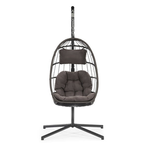 English Elm Egg Swing Chair with Stand Pe Wicker Freestanding Cocoon Seat for Patio or Bedroom W2803P446595