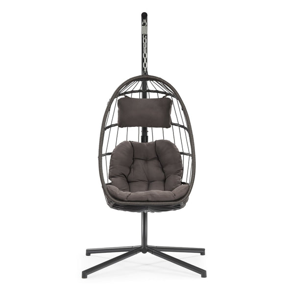 English Elm Egg Swing Chair with Stand Pe Wicker Freestanding Cocoon Seat for Patio or Bedroom W2803P446595