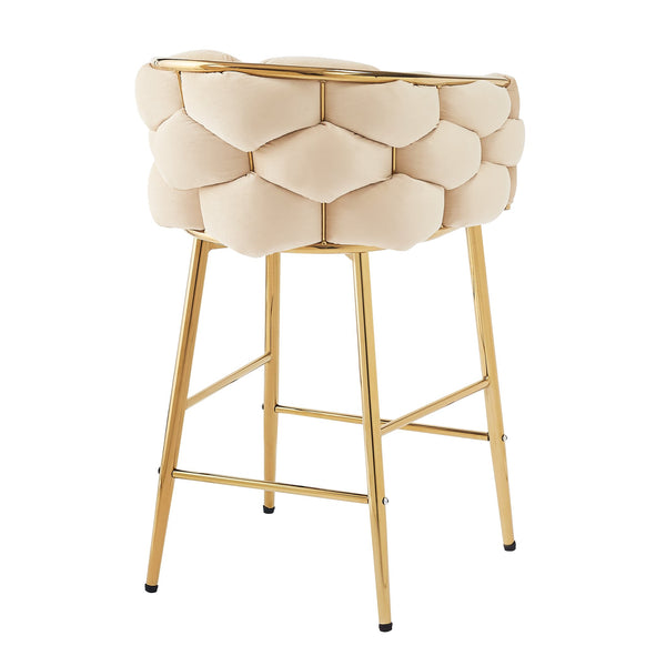 English Elm Christopher Knight Home® - 28'' Velvet Counter Stools Set of 2 with Gold Iron Frame, Plush Back & Footrest for Kitchen Beige N780P199861W