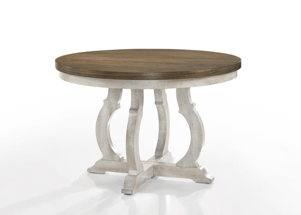 English Elm Cillin Weathered Walnut & Antique White Round Dining Table – 45mm Thick Top, Durable Rubberwood Design B2726S00522
