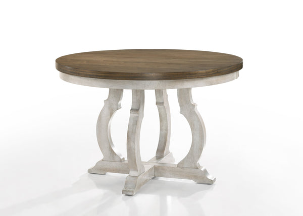 English Elm Cillin Weathered Walnut & Antique White Round Dining Table – 45mm Thick Top, Durable Rubberwood Design B2726S00522