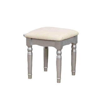 English Elm Transitional Glam Mirrored Vanity with Padded Stool, Spacious Drawers, Central Mirror for Prep and Storage Silver 51 L x 21 W x 30 H B2741P400804