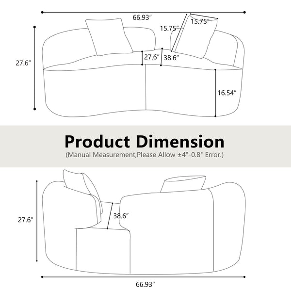English Elm 66.93 Curved Loveseat 73" Heart-Shaped Teddy Velvet Sofa Full Foam & Spring Support, No-Assembly Cozy Compact White W3612P332115