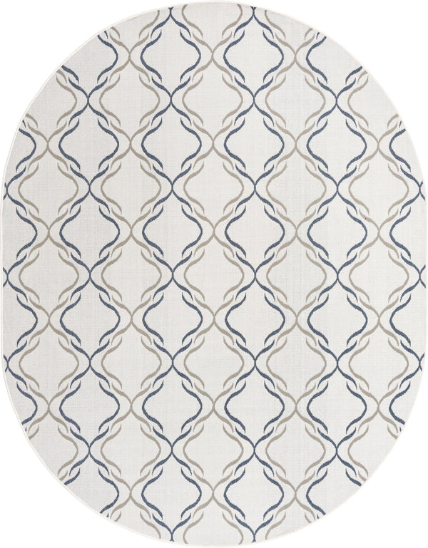 Unique Loom Outdoor Trellis Parmaklik Machine Made Lattice Rug Ivory, Navy Blue/Gray 7' 10" x 10' 0"