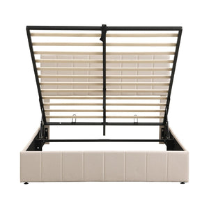 English Elm Queen Linen Upholstered Platform Bed with Hydraulic Lift Storage and Padded Headboard N708P201552A