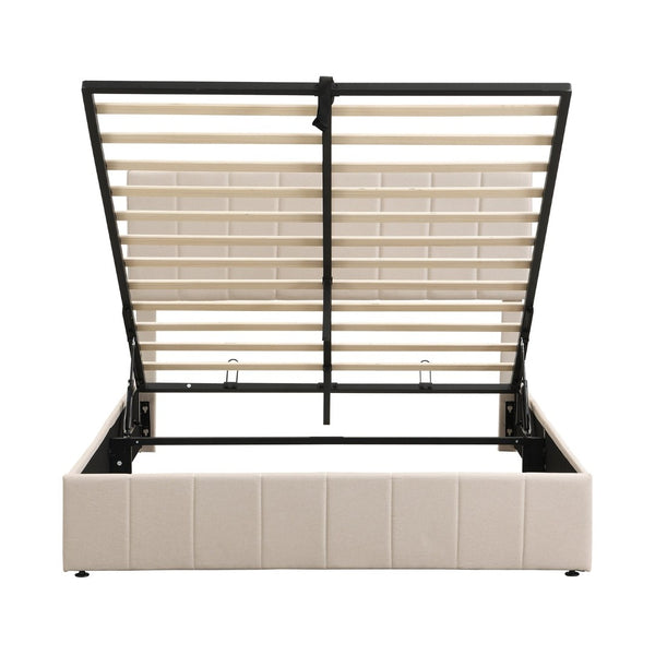 English Elm Queen Linen Upholstered Platform Bed with Hydraulic Lift Storage and Padded Headboard N708P201552A