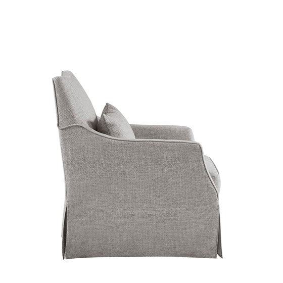 English Elm Skirted Martha Stewart Bedford Swivel Chair in Gray Polyester — 360° Comfort, 7" Foam Cushion, No Assembly B035P148424