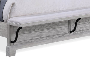 English Elm 1pc Rustic Charm Queen Bed with Soft Greige Finish, Natural Wood Grain Footboard Bench Panel Gray 86 L x 9.75 W x 5.5 H B2741S00189