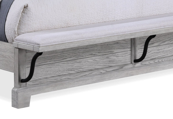 English Elm 1pc Rustic Charm Queen Bed with Soft Greige Finish, Natural Wood Grain Footboard Bench Panel Gray 86 L x 9.75 W x 5.5 H B2741S00189
