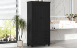 English Elm Tall Storage Cabinet With Three Drawers For Bathroom/Office, Black