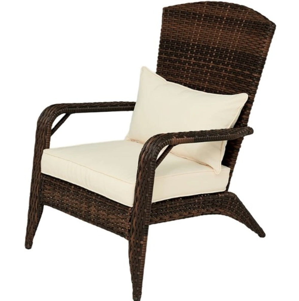 English Elm Soft Cushioned Wicker Adirondack Patio Chair with Tall Curved Back and Wide Armrests T3971P417319
