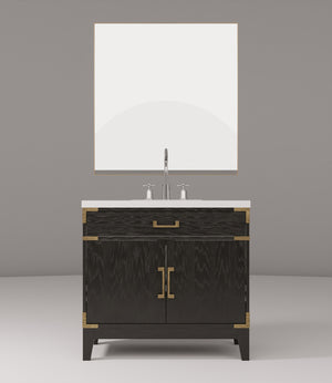 English Elm Black Oak Single Bath Vanity Set With Cultured Marble Countertop, Mirror & Faucet - Elegant Upgrade B2731S02221